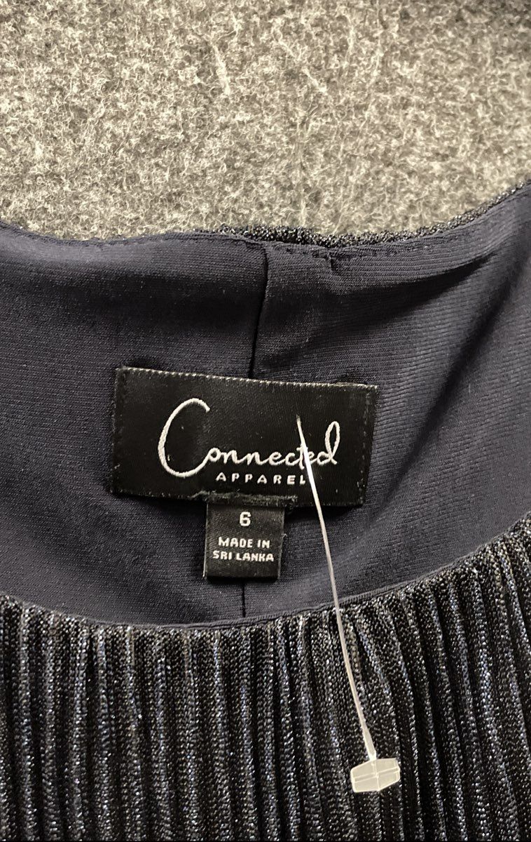 Connected Apparel Women's Navy Metallic Pleated Popover Capelet Dress Size 6