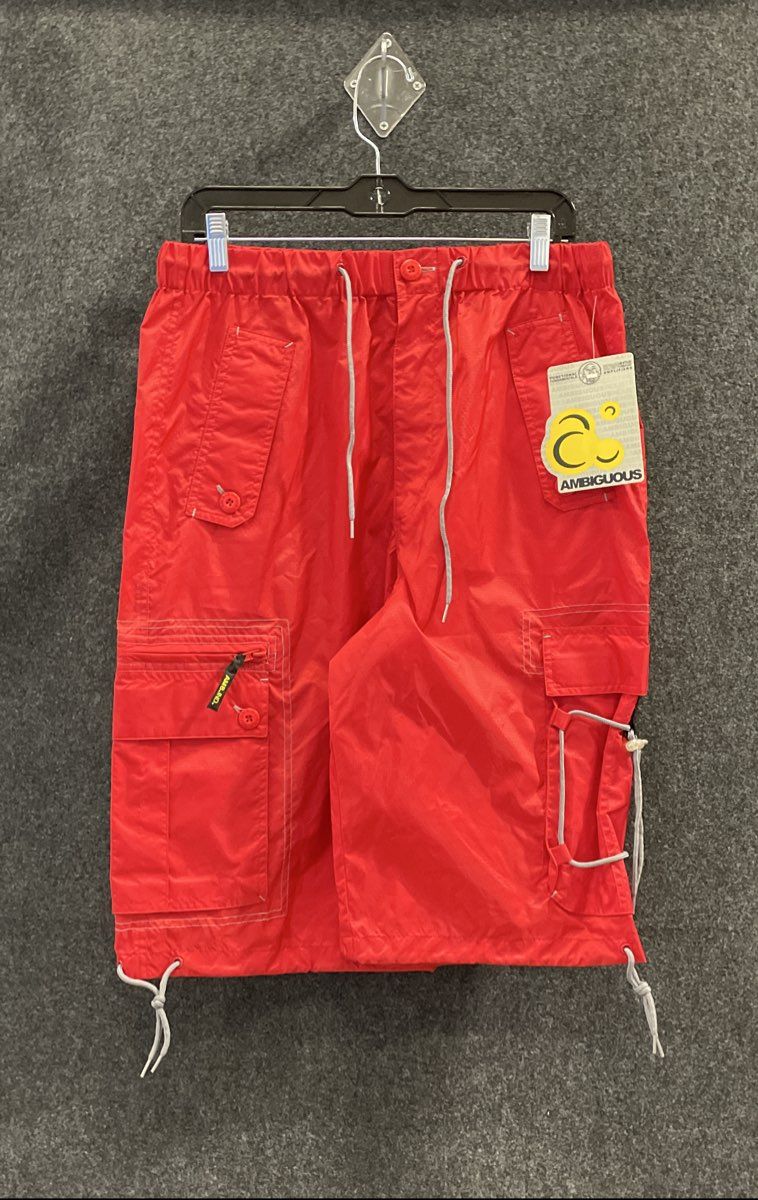 Vintage Y2K Ambiguous Men's Red Tactics Long Shorts Nylon Ripstop Cargo Sz L NWT