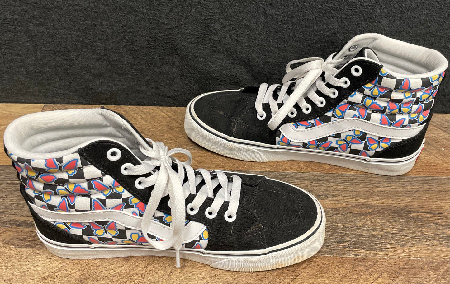 Vans Sk8-Hi Butterfly Checkerboard Black White High Top Sneakers Size 7.5 Women