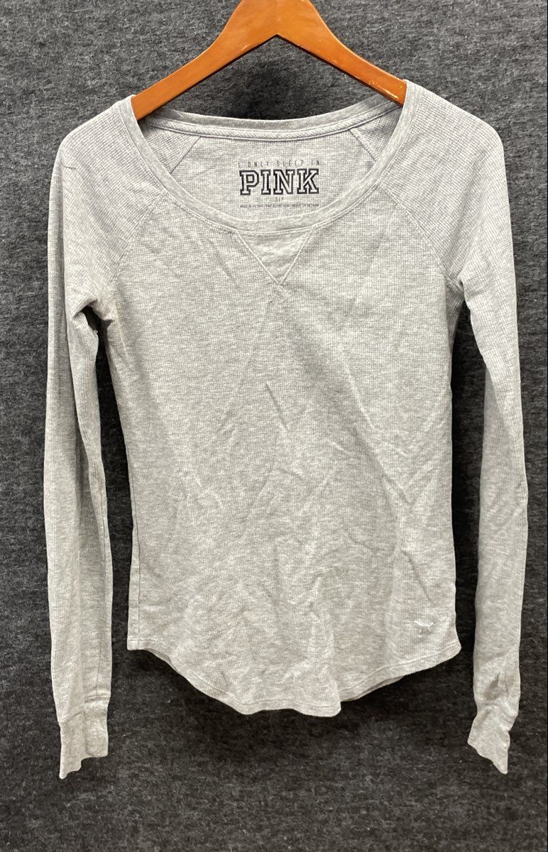 PINK Victoria's Secret Women's Gray Waffle Knit Long Sleeve Sleep Shirt Sz S