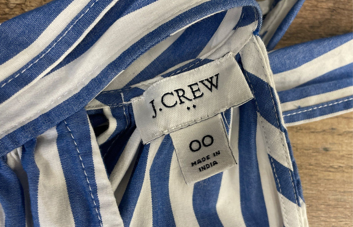 J.Crew Women's Blue White Striped Cotton Halter Neck Wide Leg Jumpsuit Size 00