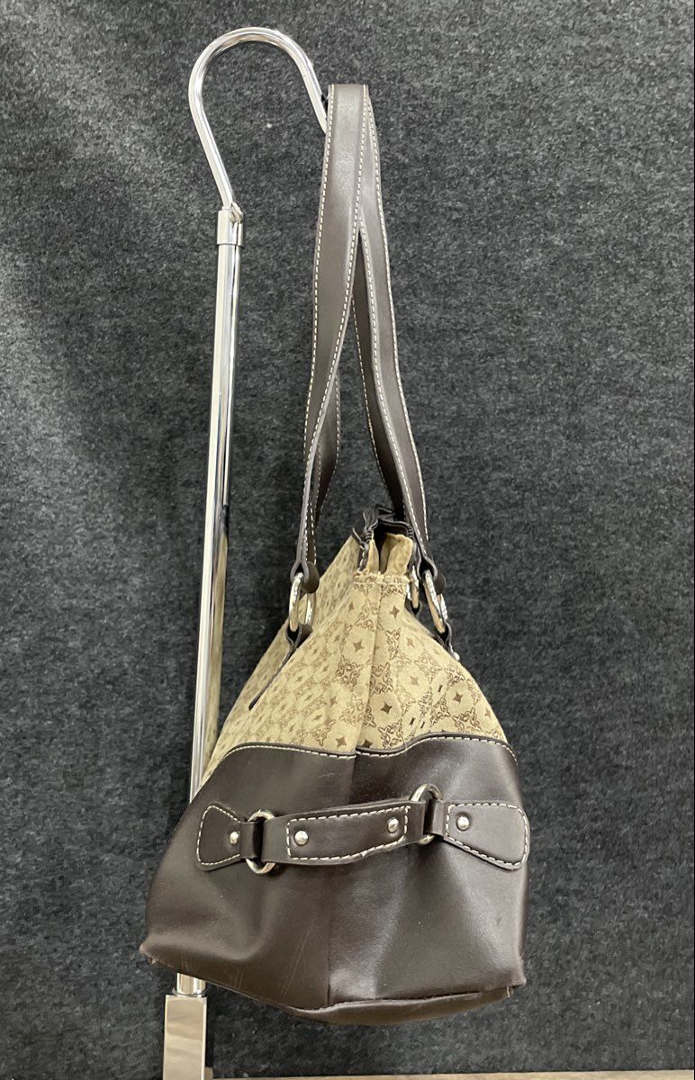 Villager Cream Monogram Fabric Black Leather Vintage Shoulder Bag Purse