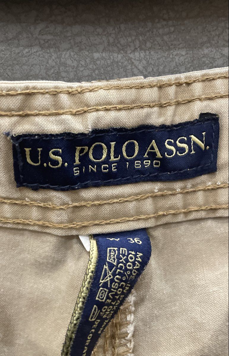 U.S. Polo Assn. Men's Tan Cotton Cargo Shorts Drawstring Waist Sz 36