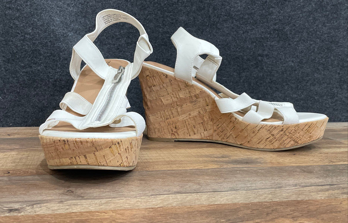Torrid White Front Zip Faux Cork Platform Wedge Sandals Women's Size 11.5W