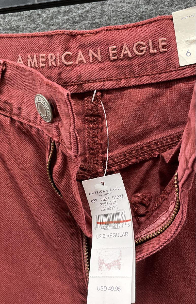 American Eagle Women's Red Wide Leg High Rise Pants NWT Sz 6 Regular
