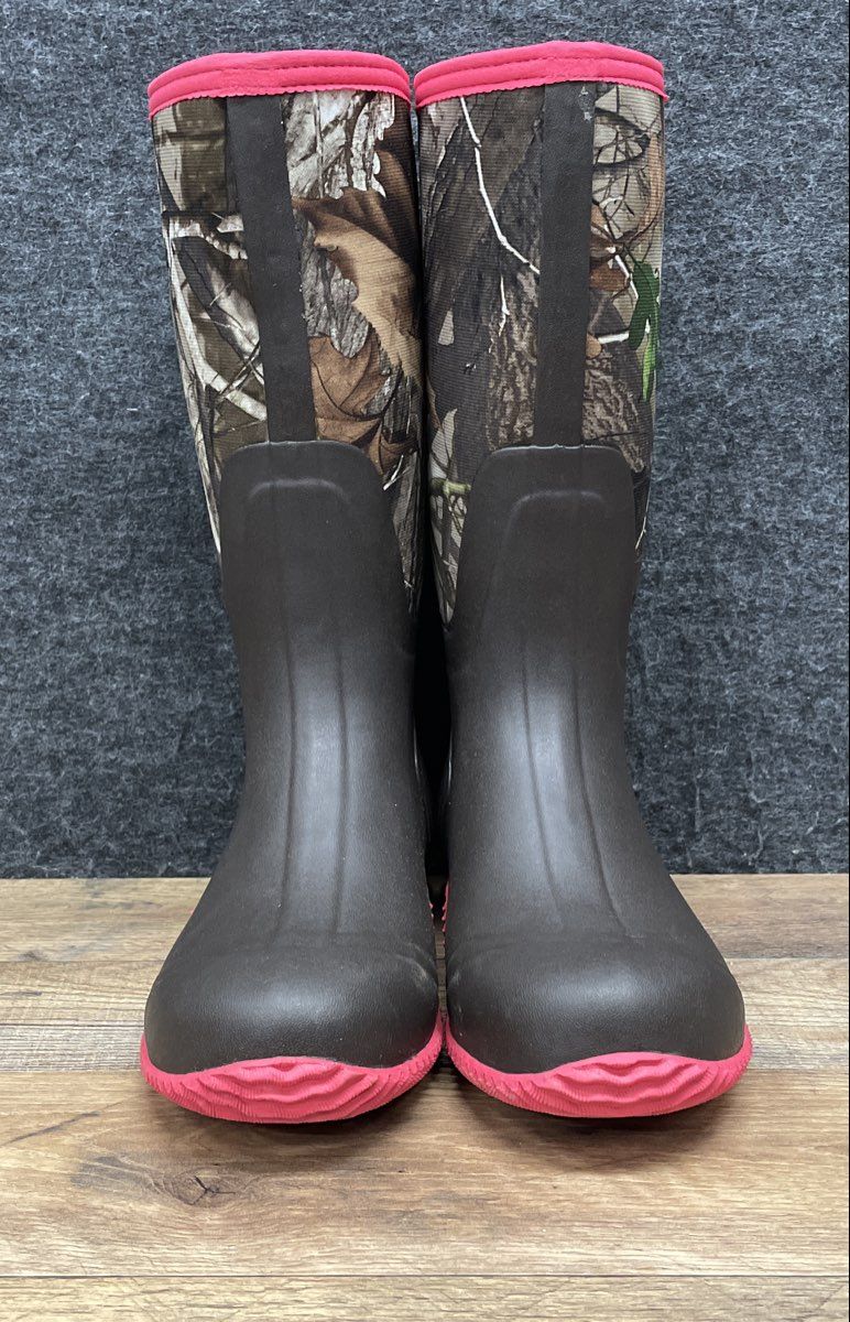 HISEA Women's Neoprene Camo Rubber Hunting Rain Boots Brown Pink Size 9.5