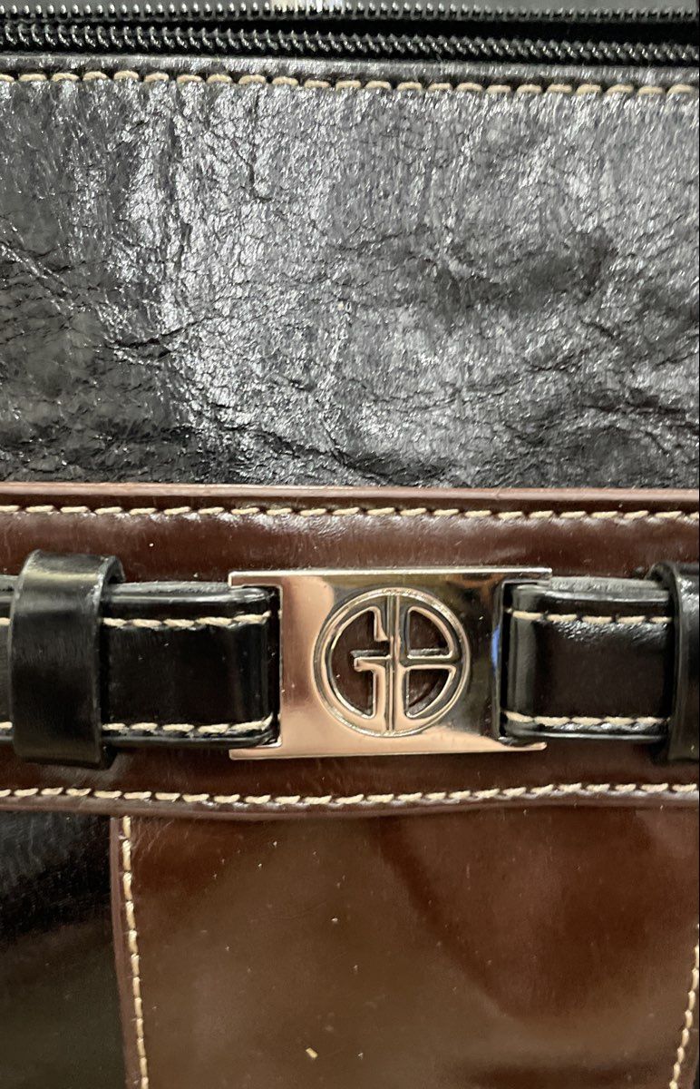 Giani Bernini Black and Brown Faux Leather Satchel Bag Silver Tone Hardware