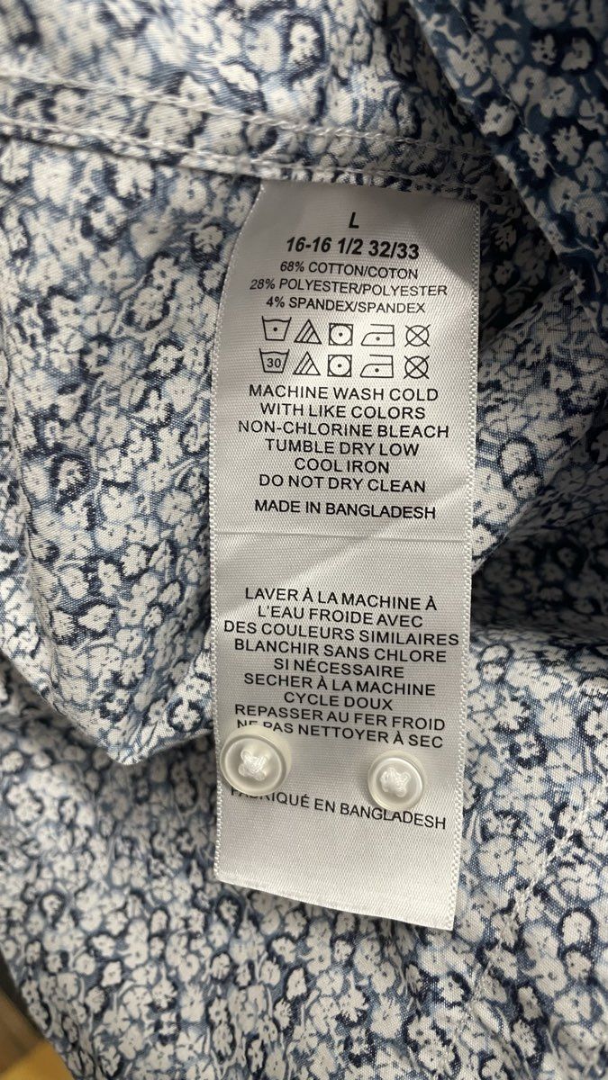 Lucky Brand Men's Slim Fit Button Up Shirt Blue White Floral Stretch Size L