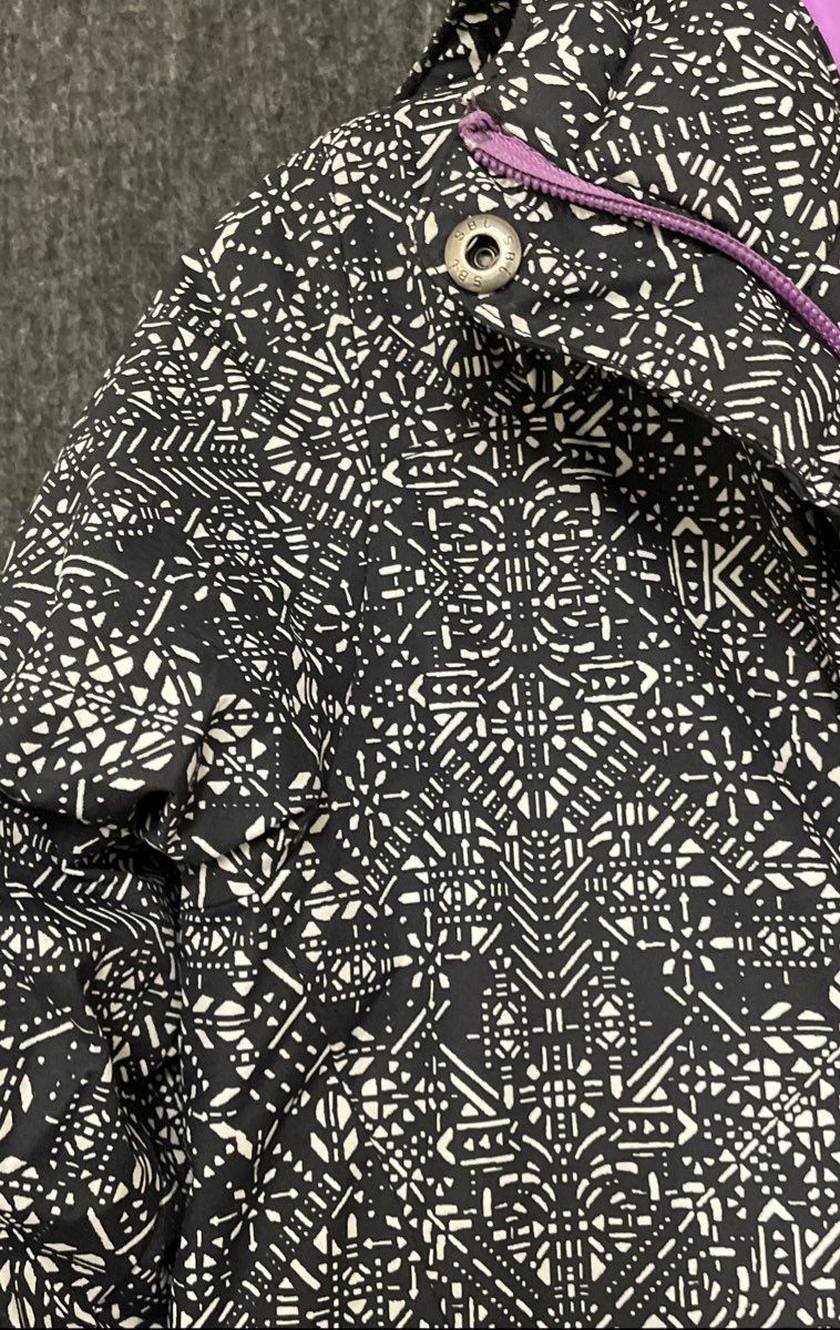 Columbia Girls Black White Geometric Hooded Puffer Jacket Sz M