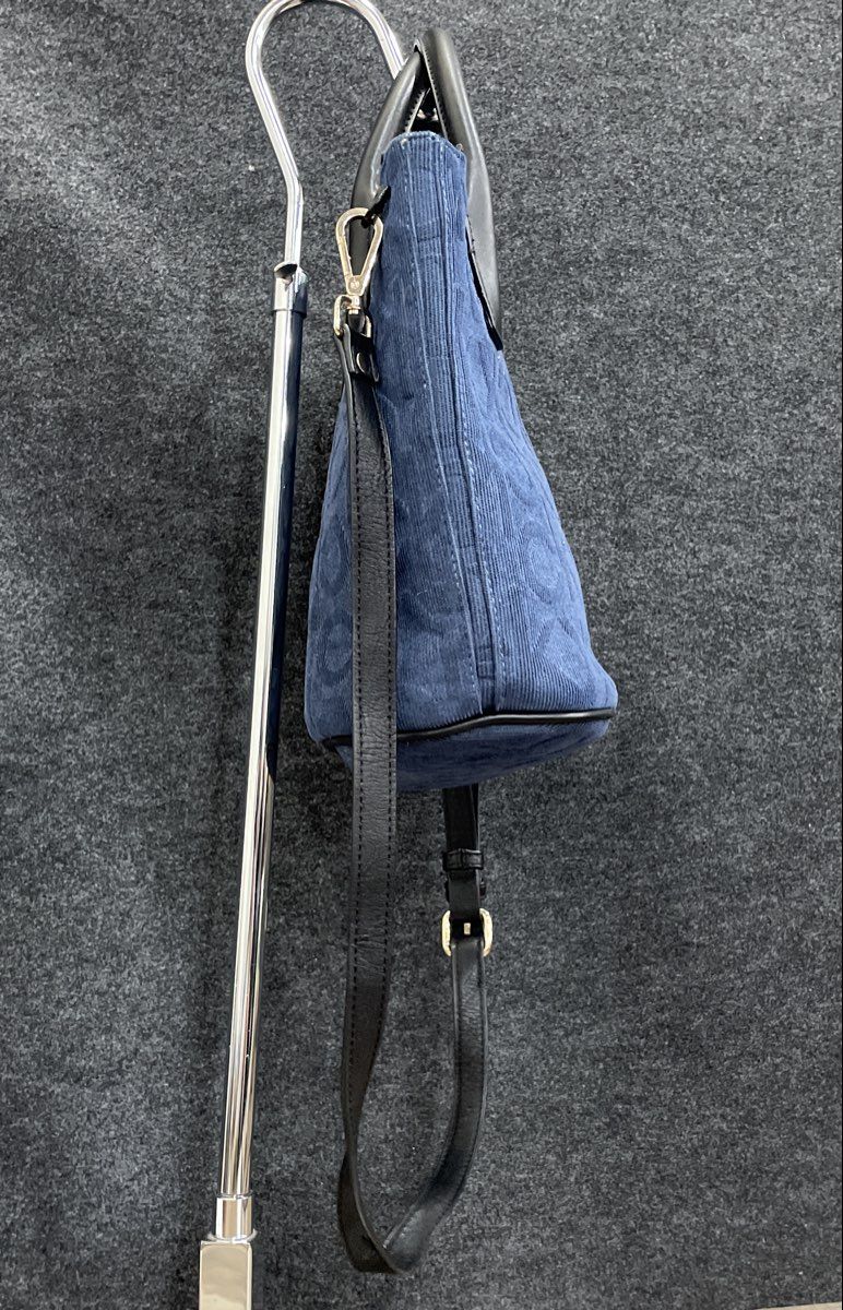 Calvin Klein Blue Monogram Fabric Satchel Crossbody Bag CK Logo Gold Hardware