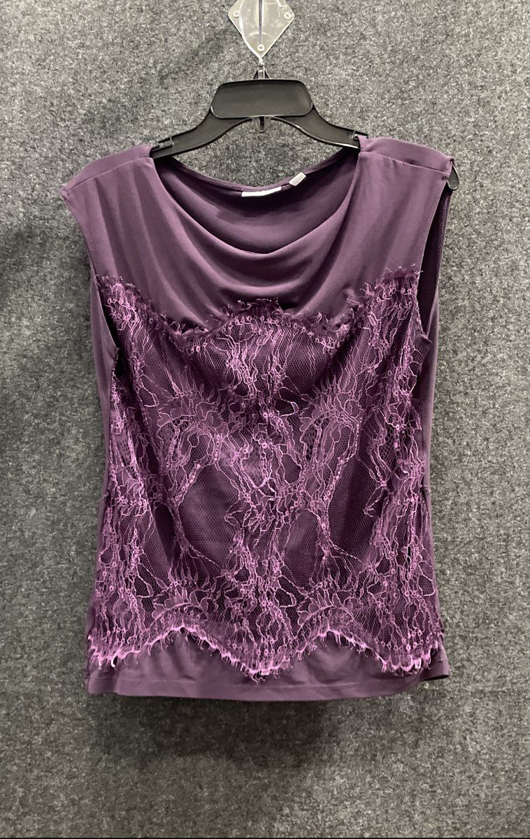 New York & Company Women's Purple Lace Overlay Sleeveless Cowl Neck Top Sz S