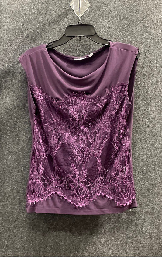 New York & Company Women's Purple Lace Overlay Sleeveless Cowl Neck Top Sz S