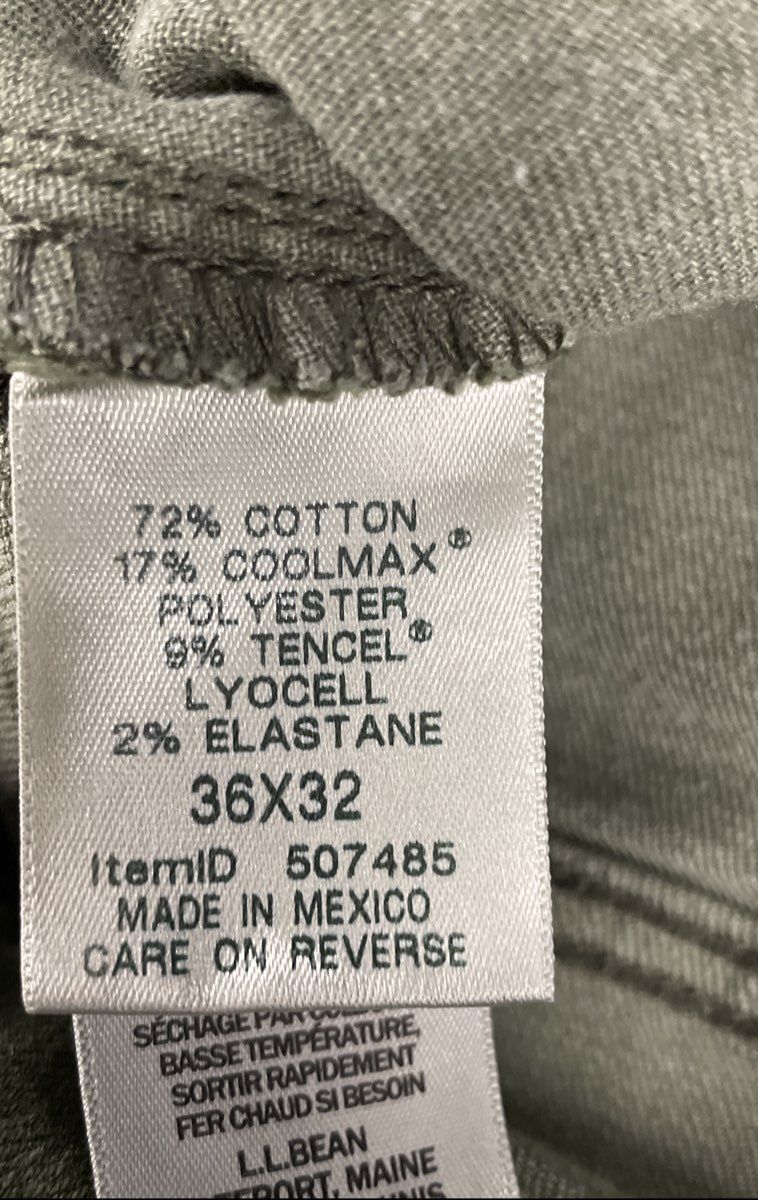 L.L.Bean Men's Olive Green Athletic Fit CoolMax Performance Stretch Pants 36x32