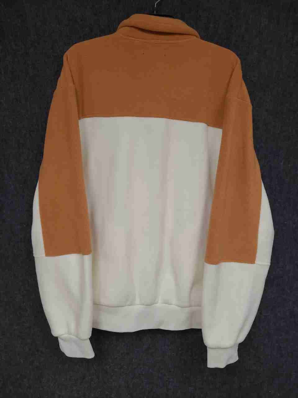 True Religion Men's Zip Up Fleece Jacket Mustard Cream Colorblock Logo Sz XL