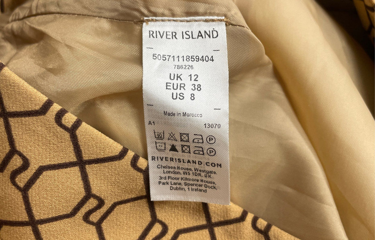 River Island Women's Brown Geometric Belted Shorts Sz 8 NWT