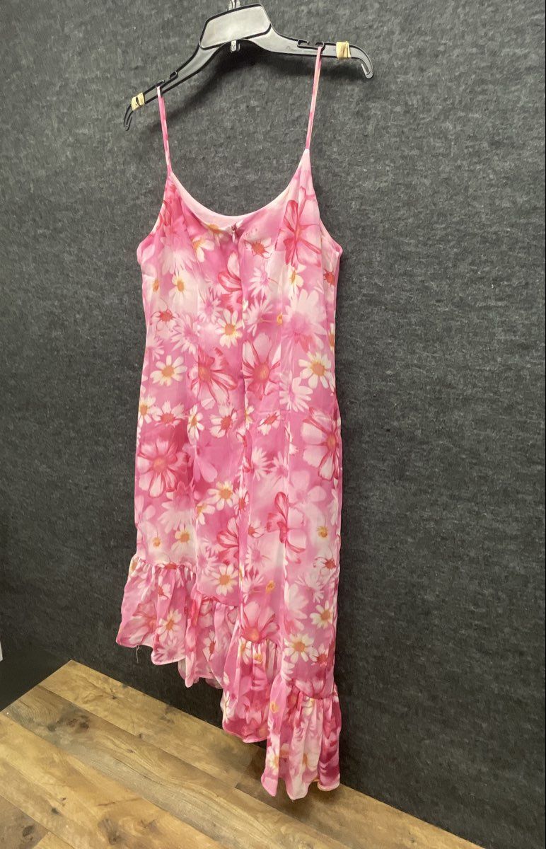 Vintage Y2K Donna Ricco Women's Pink Floral Ruffle Hem Spaghetti Strap Dress 14