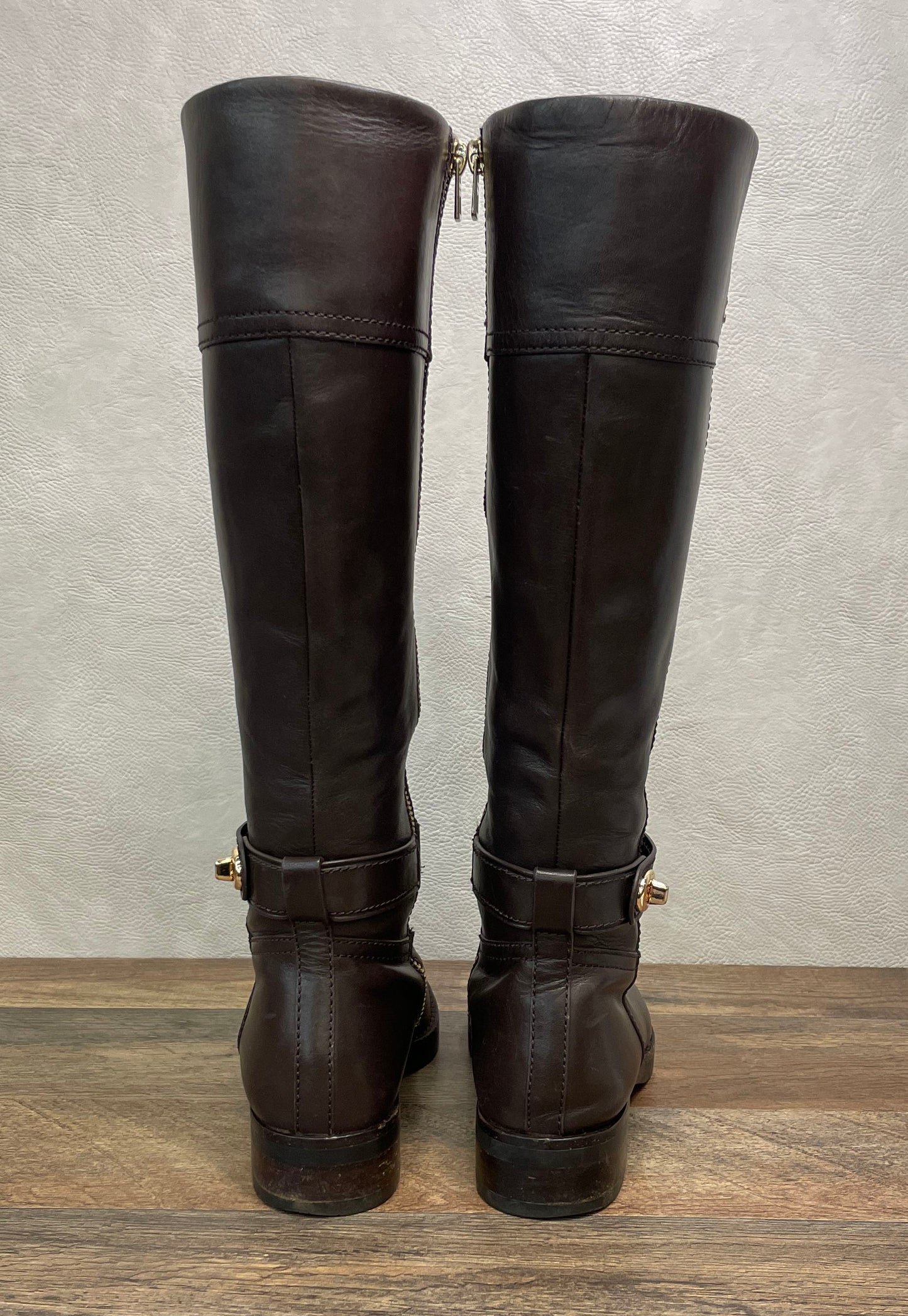 Coach Eva Extended Calf Brown Leather Knee High Riding Boots Size 6B