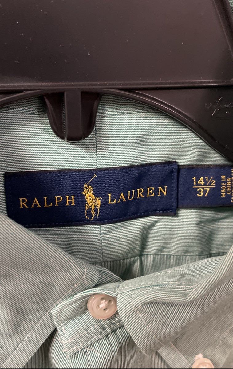 Ralph Lauren Men's Green Micro Stripe Button Down Dress Shirt Sz 14.5/37