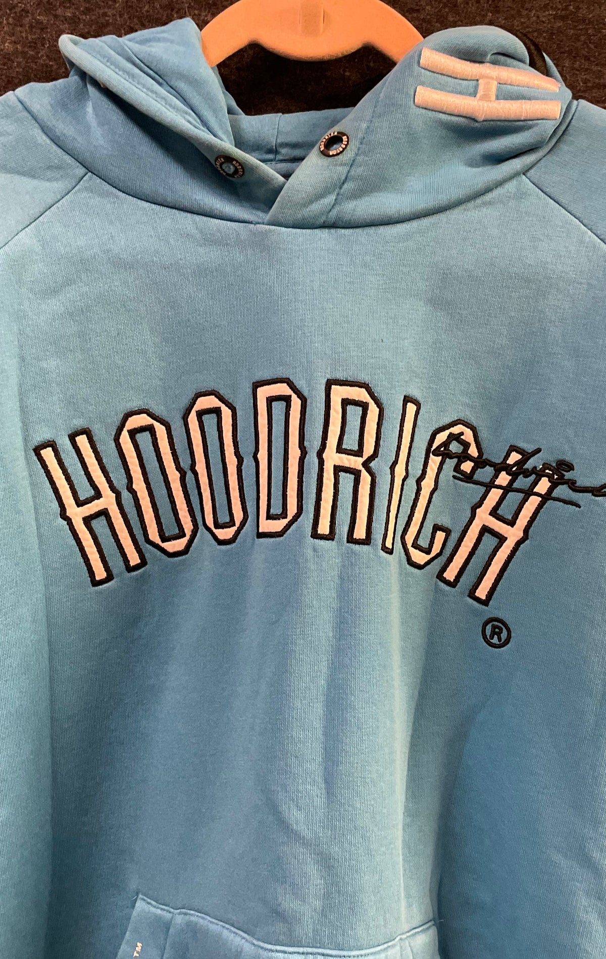 Hoodrich Men's Light Blue Pullover Graphic Logo Hoodie Sz L