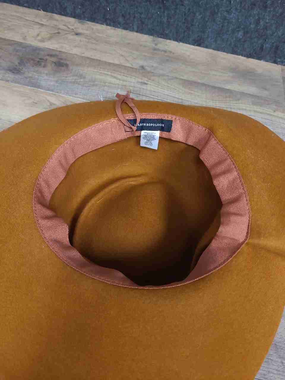 Anthropologie Women's Mustard Yellow Wide Brim 100% Wool Studded Hat One Size