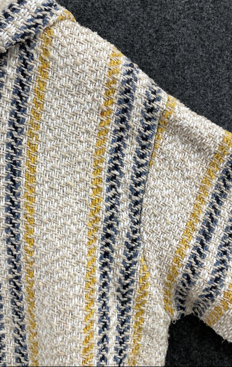 Baja Joe Men's Mexican Jerga Hoodie Cream Yellow Blue Striped Pullover Sz L