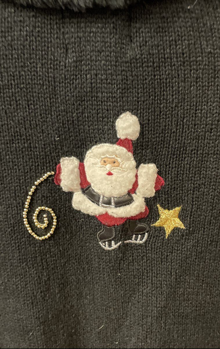 Vintage Y2K Designers Originals Studio Women's Black Santa Christmas Cardigan 2X