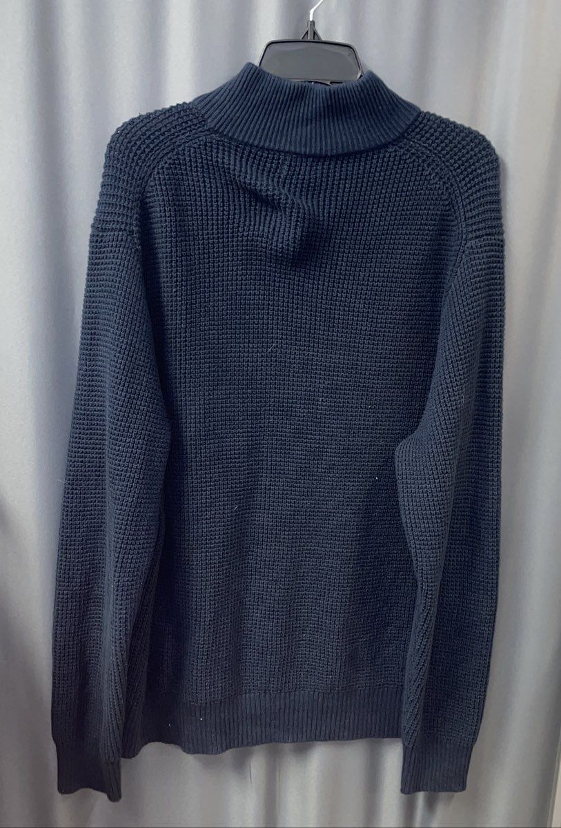 J. Crew Men's Navy Blue Quarter Zip Waffle Knit Cotton Sweatshirt Size XL