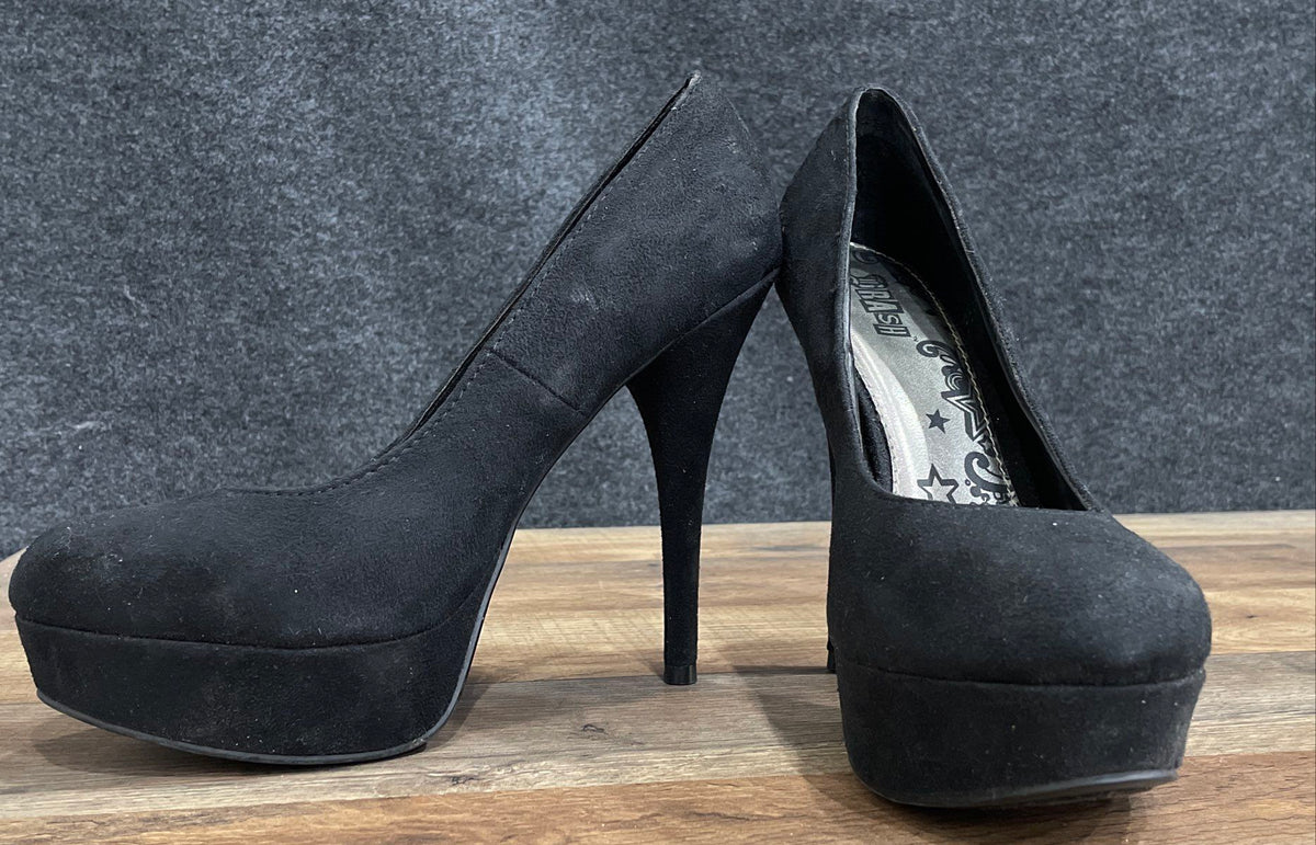 Brash Black Faux Suede Platform Stiletto High Heel Pumps Women's Size 8.5