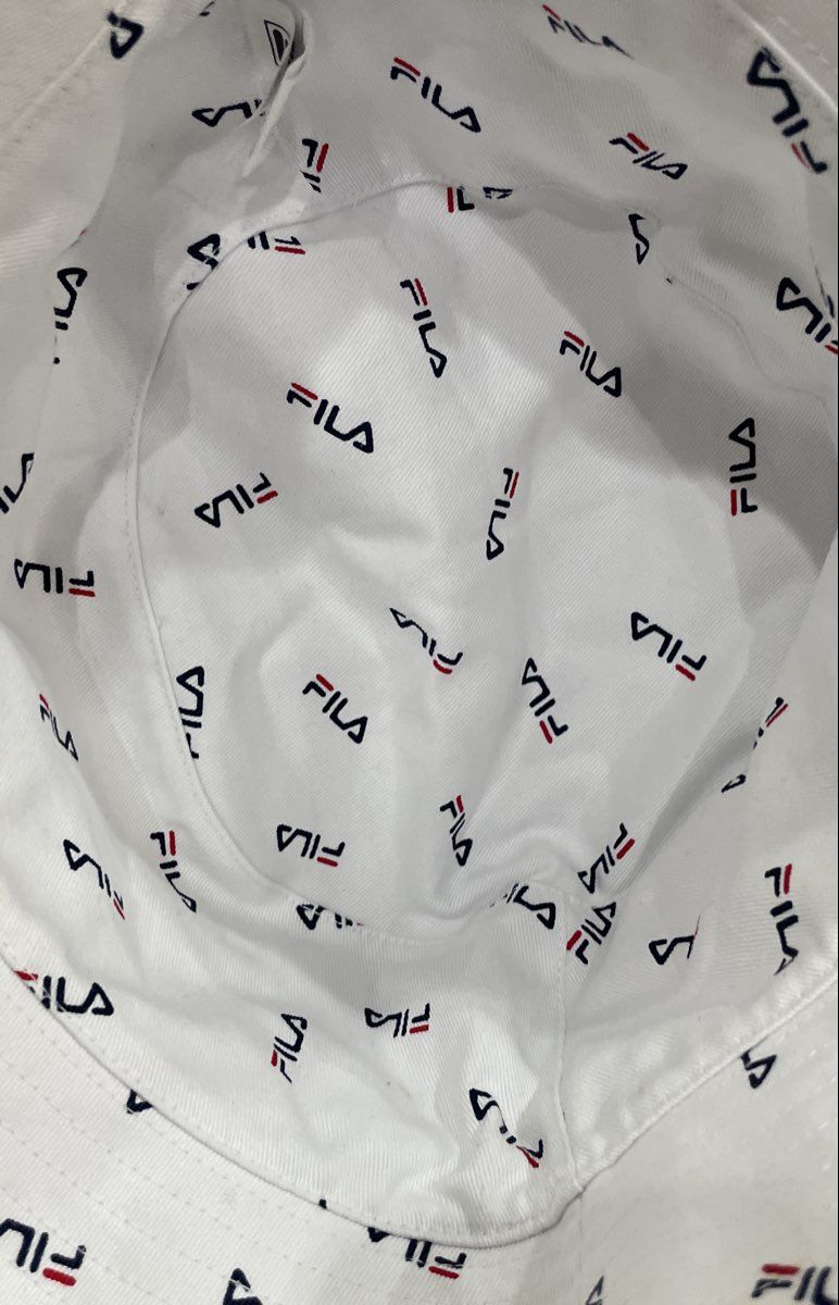 Fila Unisex White Cotton Bucket Hat Red Navy Striped Logo NWT