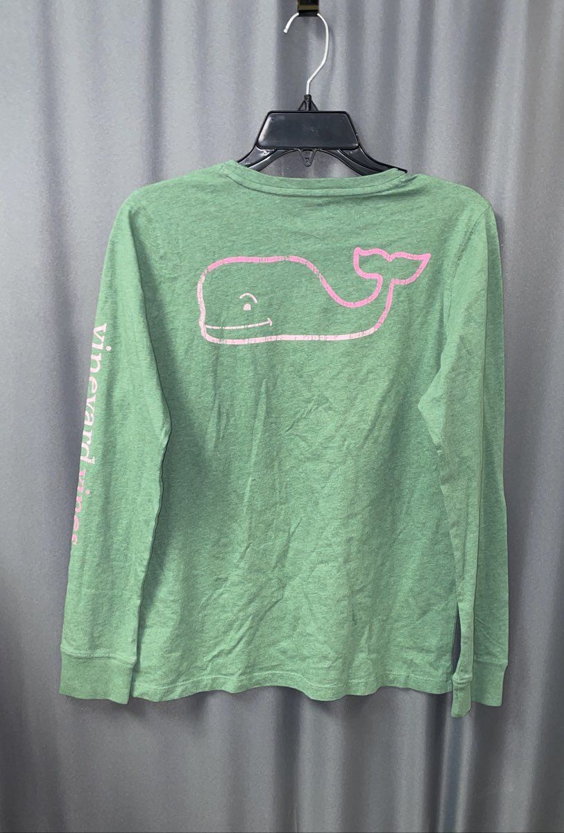 Vineyard Vines Women's Long Sleeve T-Shirt Green Whale Logo Pocket Size S