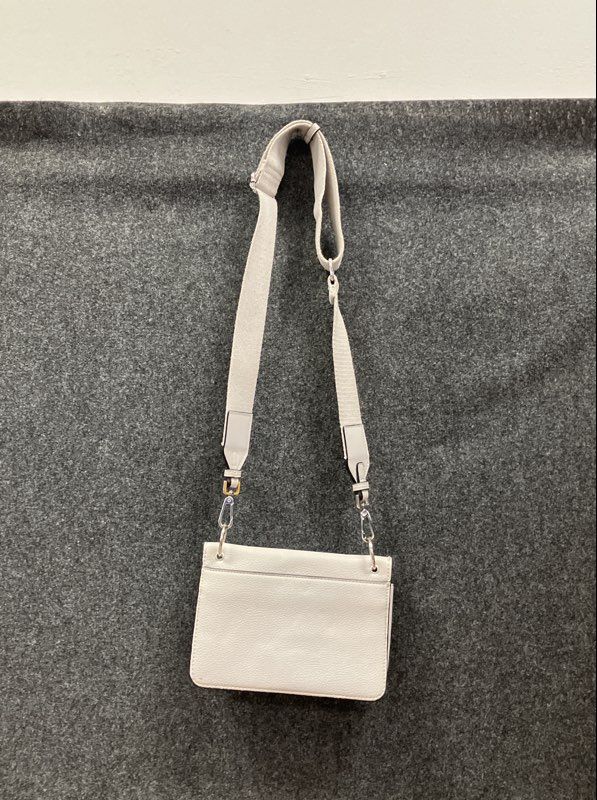 Calvin Klein Cream Pebbled Leather Crossbody Shoulder Bag Silver Tone Hardware