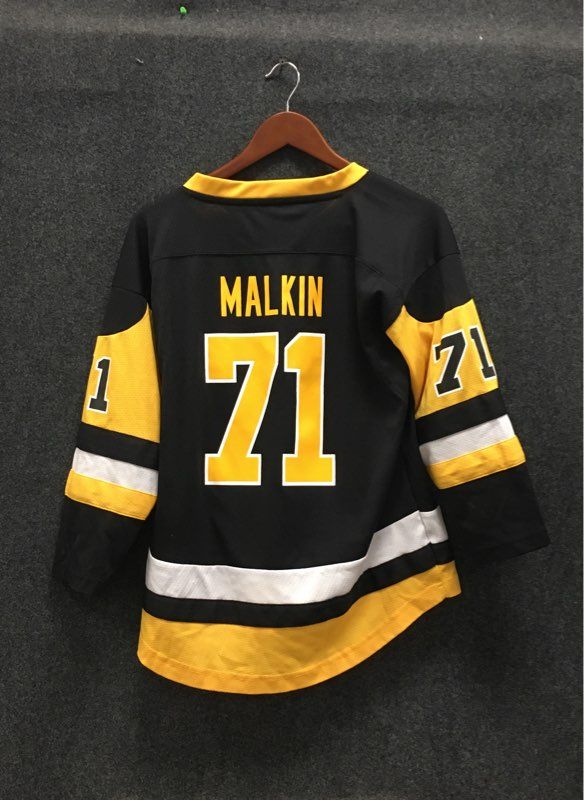 NHL Boys Pittsburgh Penguins Evgeni Malkin #71 Hockey Jersey Black Gold Sz L/XL