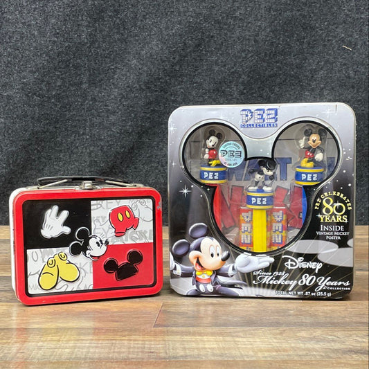 2007 Disney Mickey 80 Years PEZ Collector Tin Limited Ed + Mini Lunch Box Lot