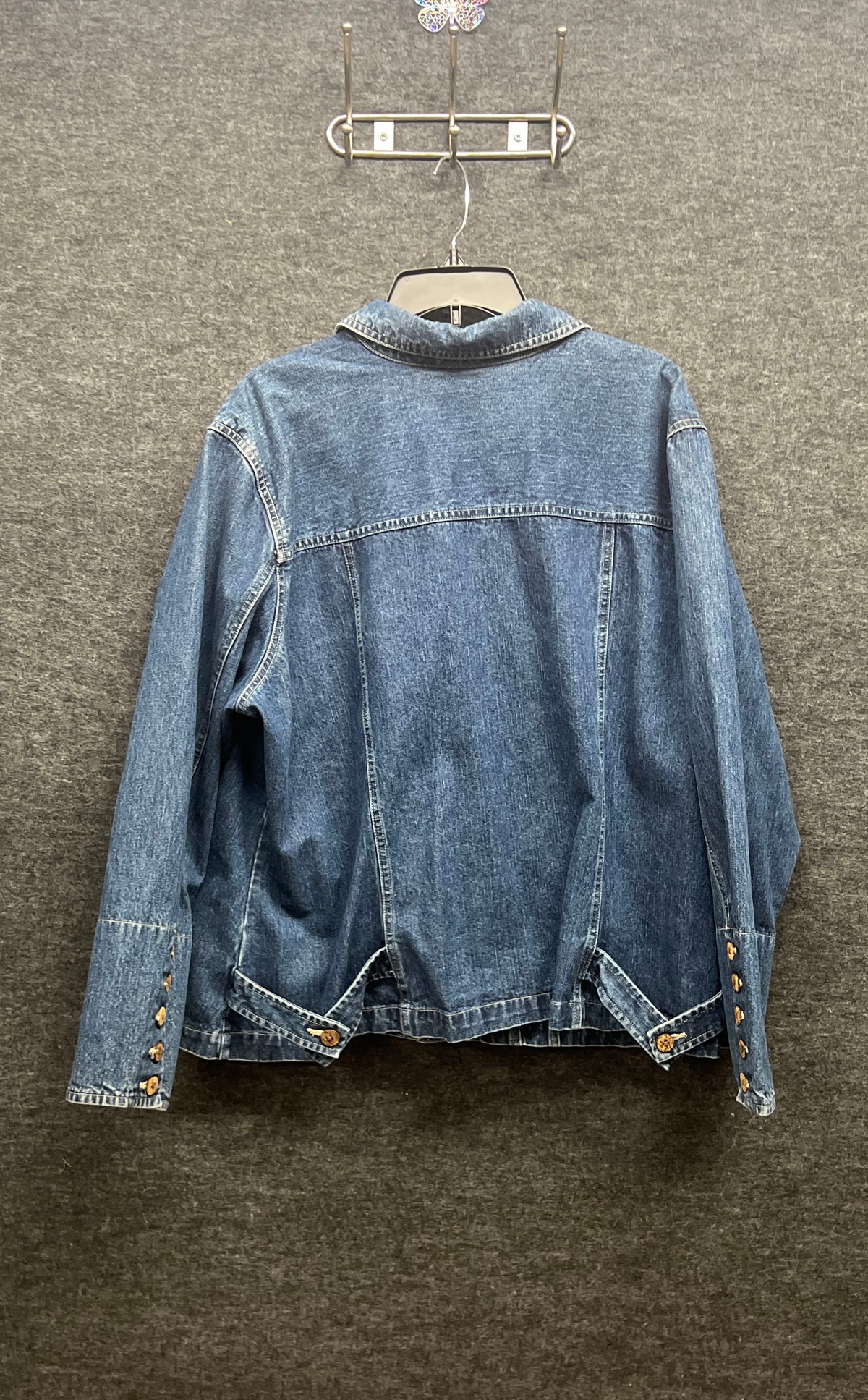 Caribbean Joe Women's Blue Denim Jacket Button Front Striped Trim Pockets