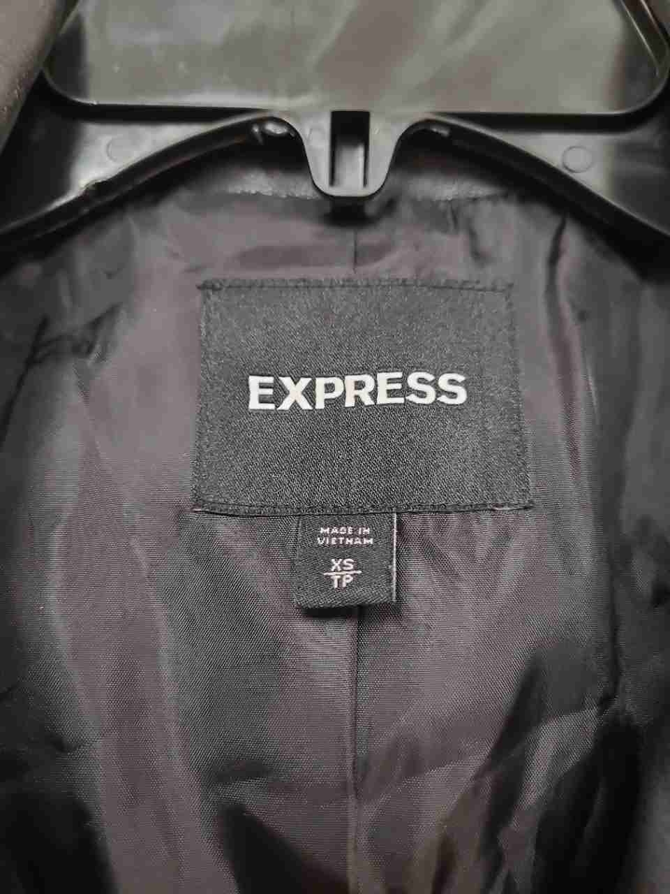 Express Women's Metallic Charcoal Gray Faux Leather Double Breasted Blazer Sz XS