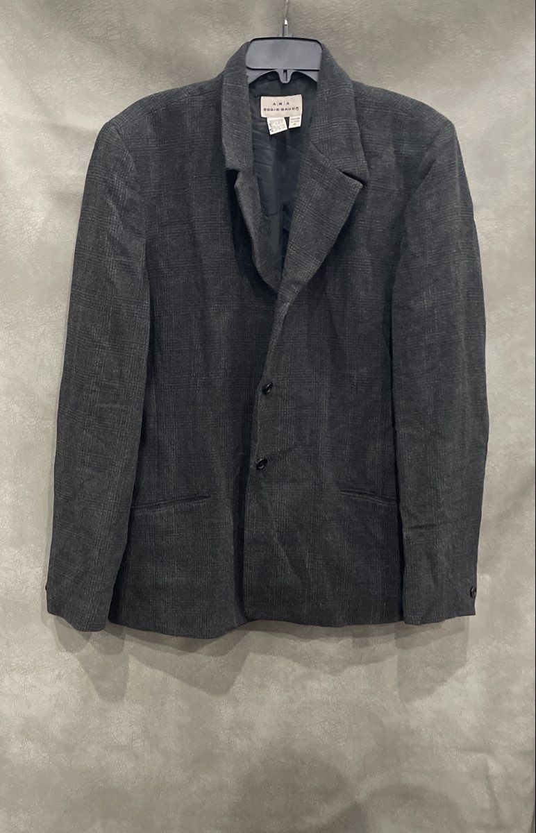 Vintage 90s AKA Eddie Bauer Women's Charcoal Gray Wool Plaid Blazer Sz 18 Tall