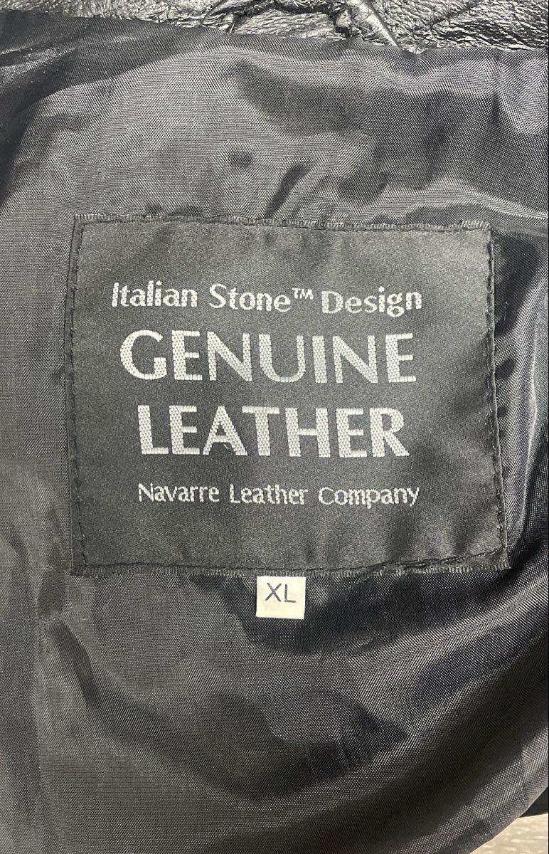 Vintage 90s Italian Stone Men's Black Patchwork Leather Bomber Jacket Sz XL