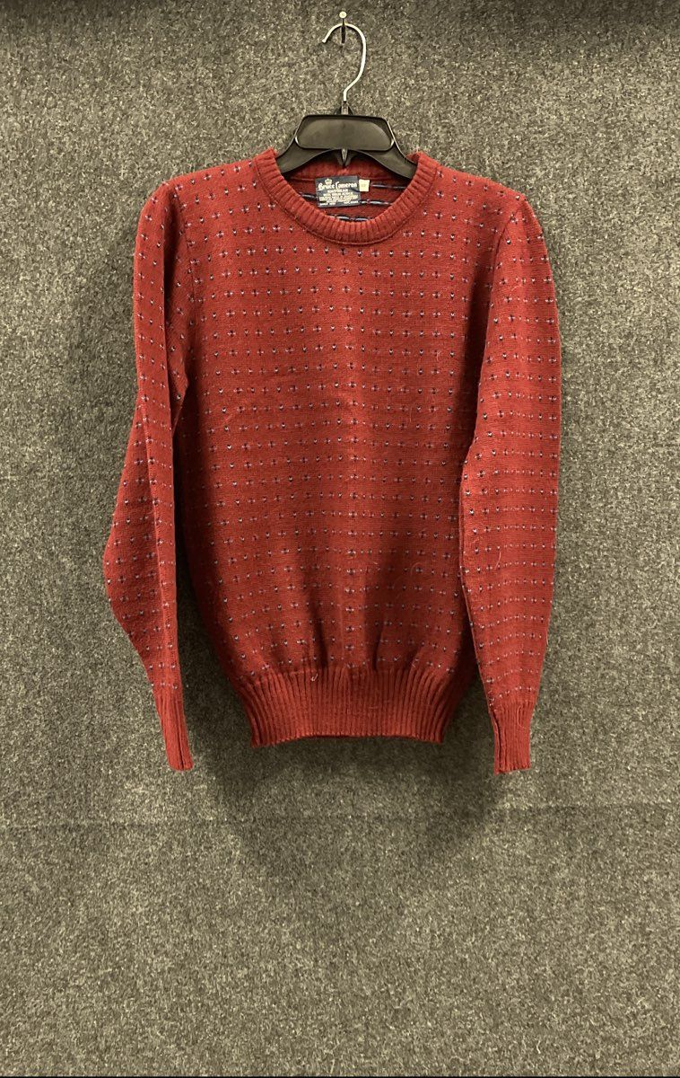Vintage 80s Bruce Cameron Men's Red Geometric Dot Knit Crewneck Sweater Sz S