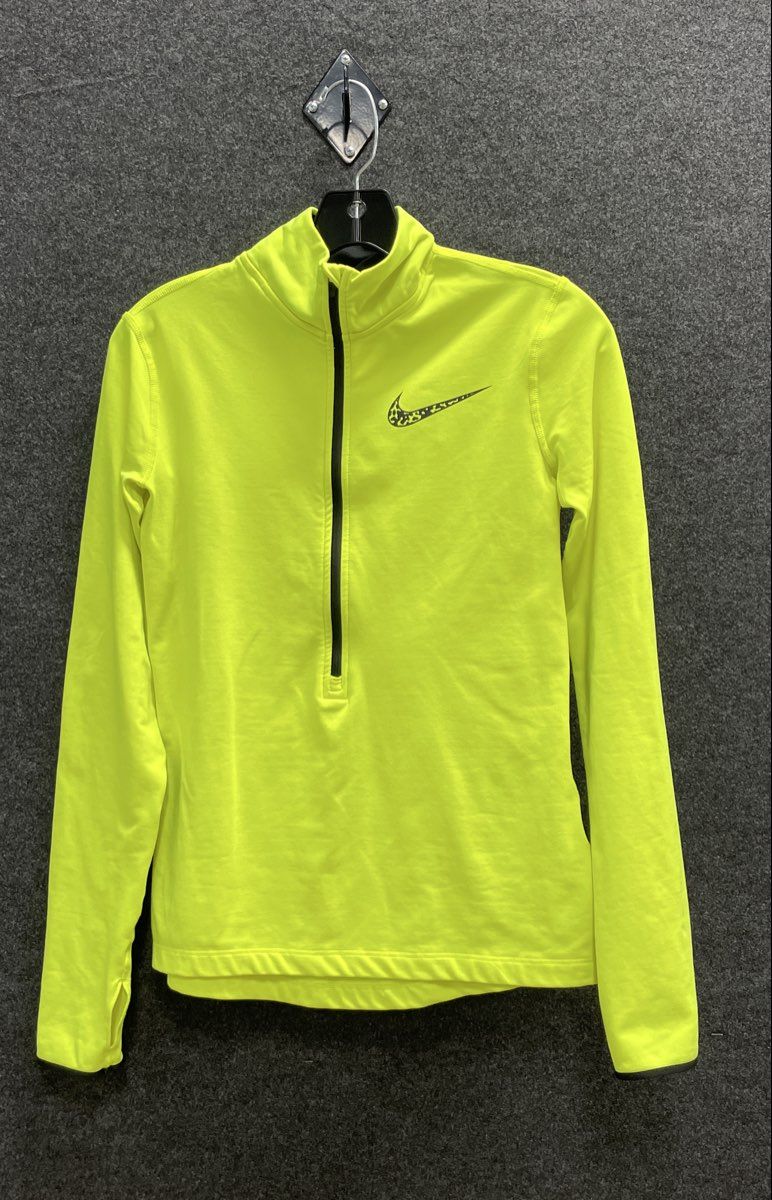 Nike Women's Nike Pro Hyperwarm 1/4 Zip Top Volt Leopard Swoosh Dri-FIT Sz M