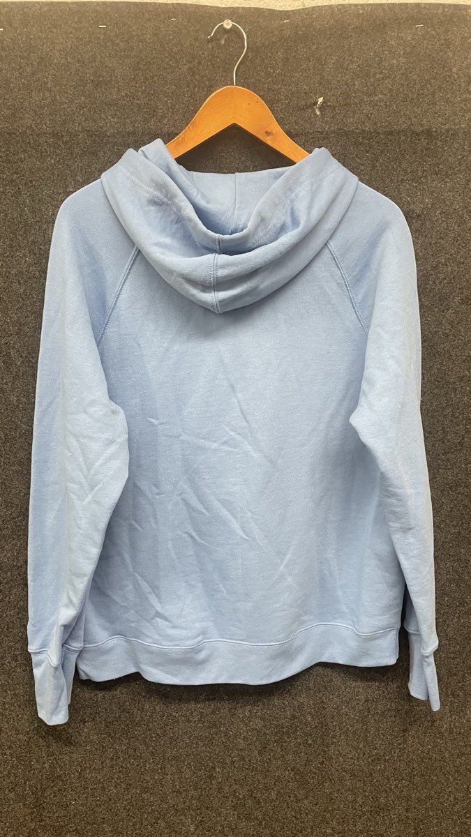 Champion Men's Light Blue Funnel Neck Raglan Script Hoodie Size L
