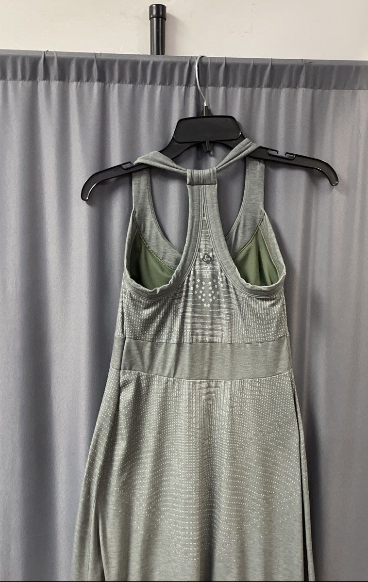 Prana Women's Green Geometric Print Racerback Yoga Maxi Dress Shelf Bra Sz XS