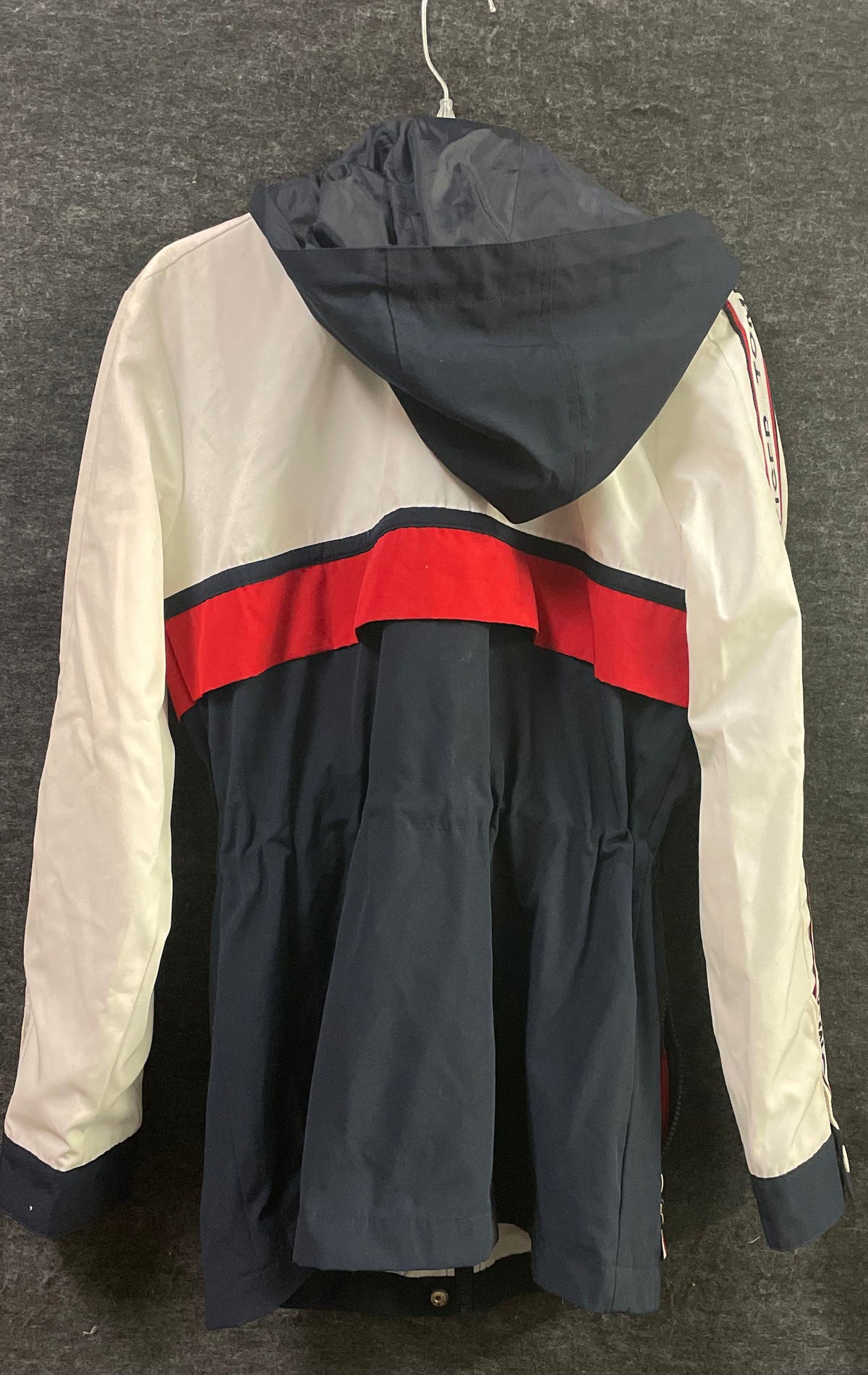 Tommy Hilfiger Women's Hooded Jacket Blue White Red Logo Sleeve Tape Sz XS