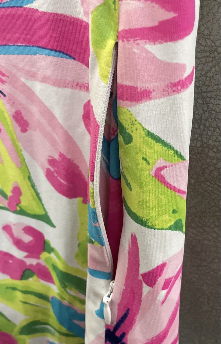 San Soleil Women's White Floral UV 50 Golf Tennis Sheath Mock Neck Dress Sz M