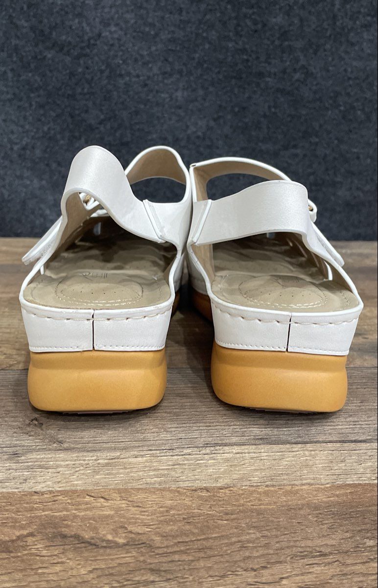 Shibever White Faux Leather Fisherman Slingback Comfort Sandals Women's Size 38
