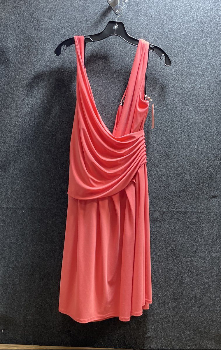 Essentials by A.B.S. Women's Coral Ruched V-Neck Sleeveless Dress 14 NWT