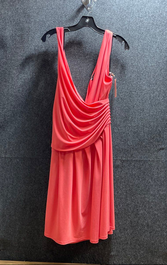 Essentials by A.B.S. Women's Coral Ruched V-Neck Sleeveless Dress 14 NWT