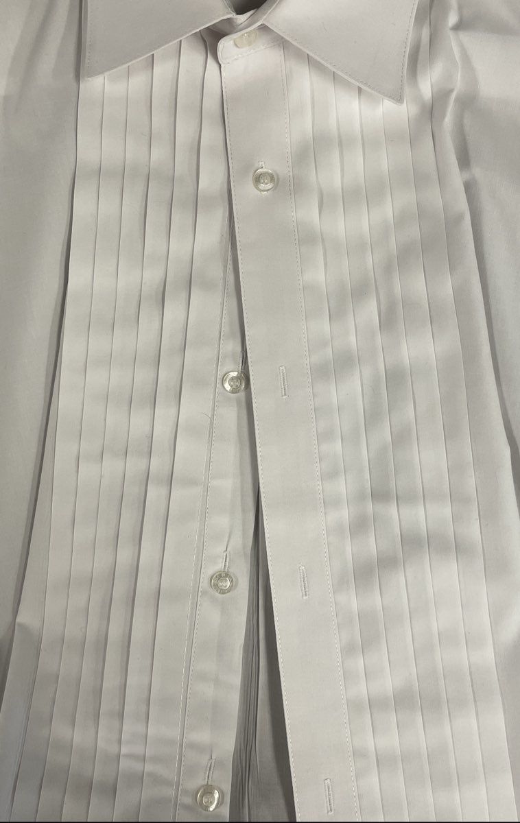 Daniel Ellissa Men's White Pleated Front Tuxedo Shirt French Cuffs 18.5 34-35