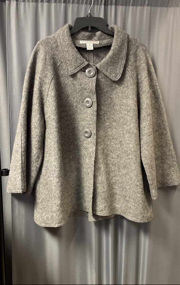 Vikki International Women's Grey 100% Boiled Wool 3-Button Coat Sz 2X