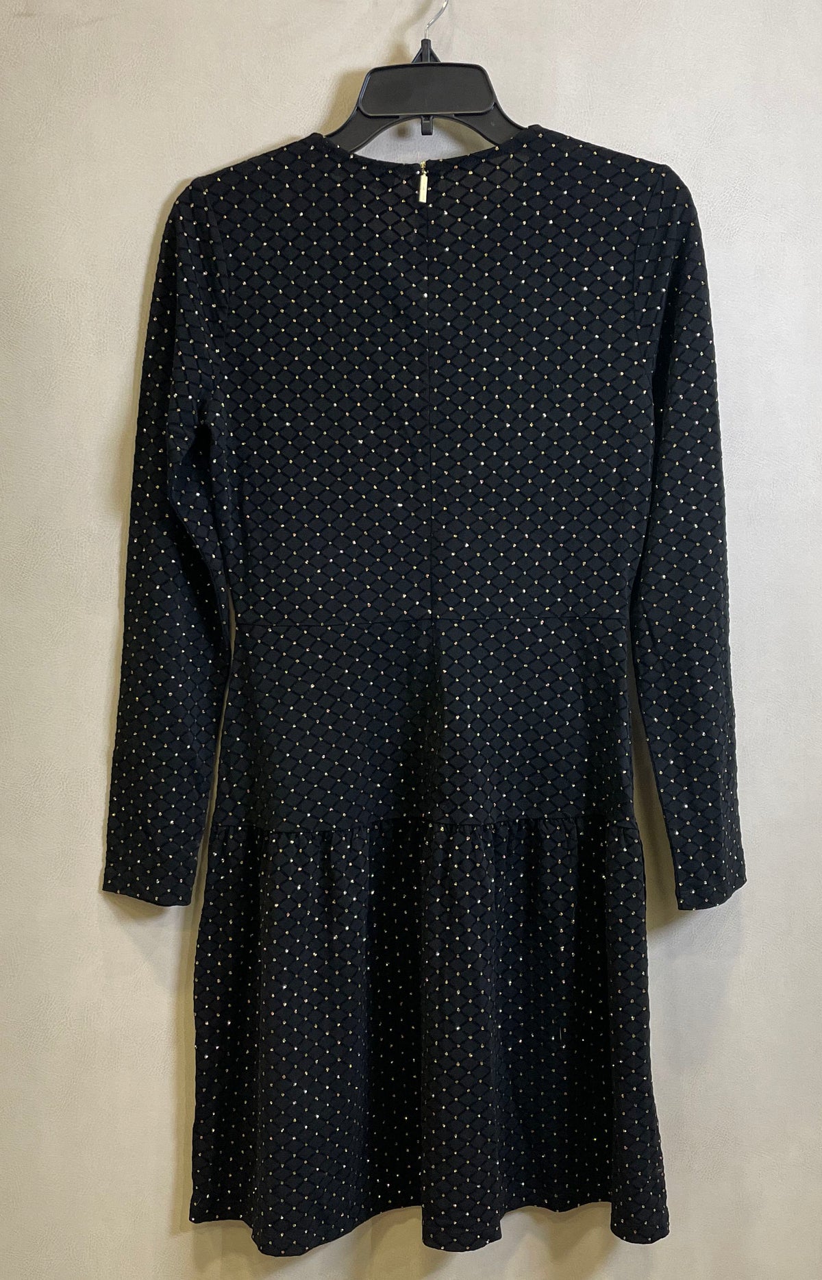 Michael Kors Women's Black Gold Diamond Pattern Long Sleeve Tiered Dress Sz S