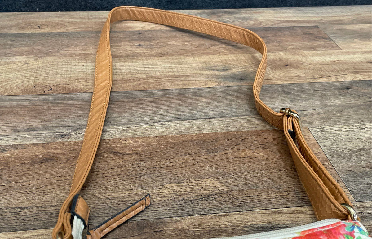 Apt. 9 White Multi Floral Leather Crossbody Bag Tan Trim Gold Tone